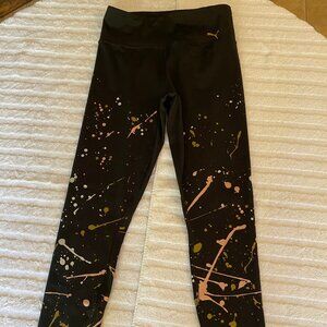 Puma Leggings - black with silver/gold/bronze paint splatter design